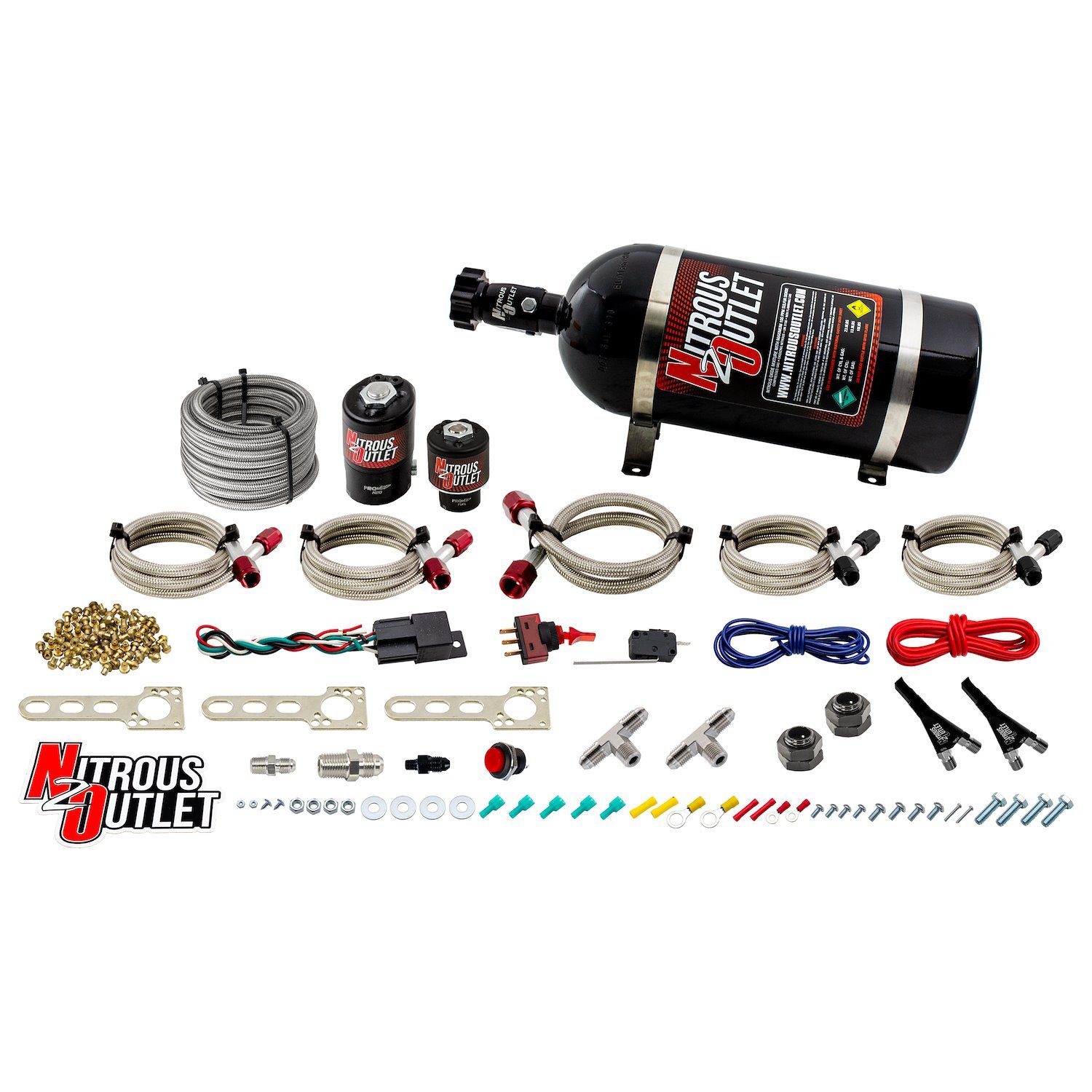 00-10012-10 Ford EFI Dual-Nozzle System, Gas/E85, 5-55psi, 70-200HP, 10lb Bottle