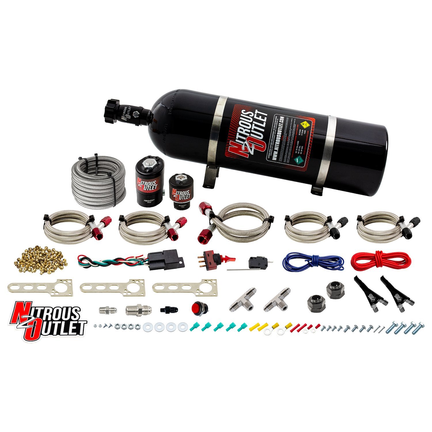 00-10012-15 Ford EFI Dual-Nozzle System, Gas/E85, 5-55psi, 70-200HP, 15lb Bottle