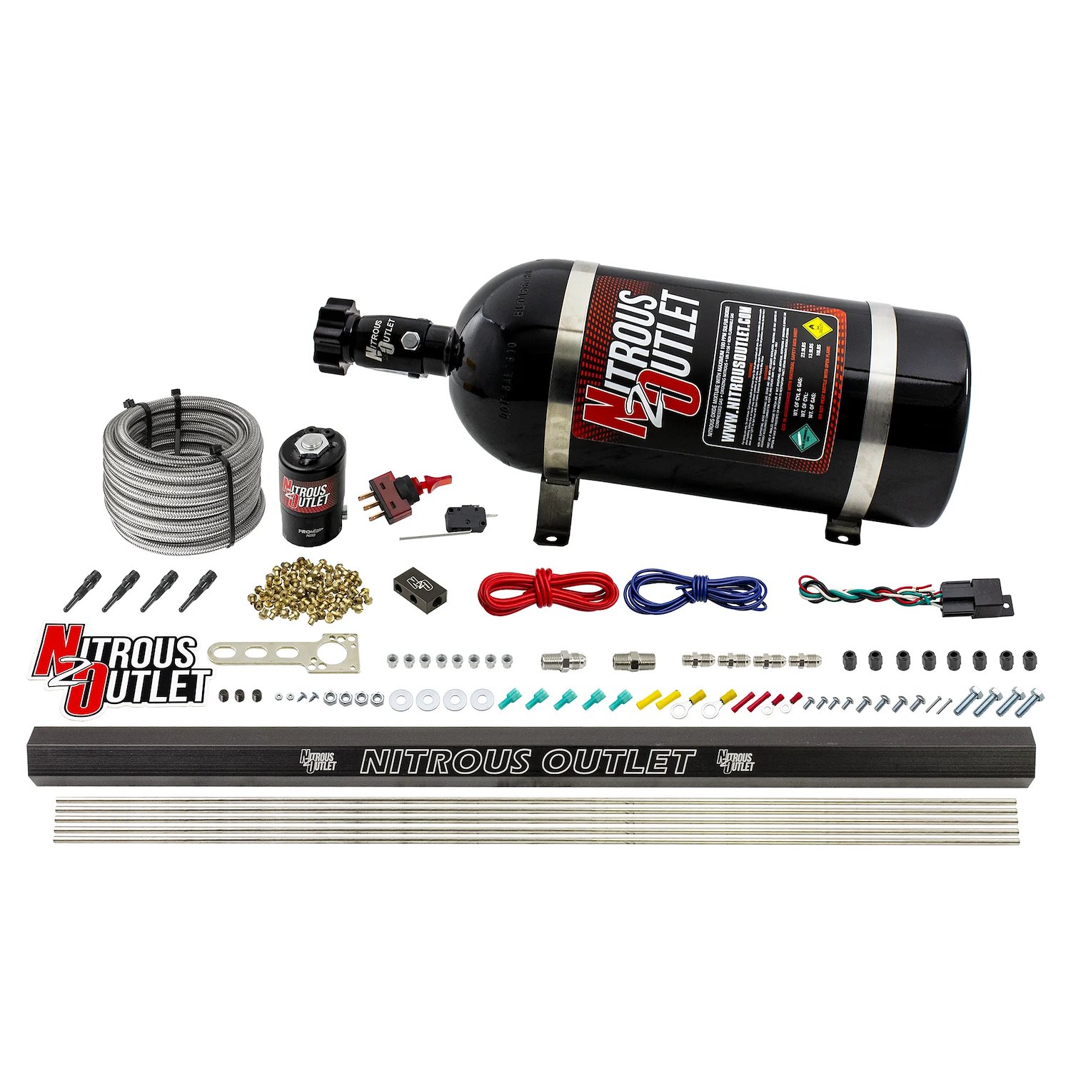 00-10361-10 Dry 4-Cyl Direct Port System, .122 Nitrous Solenoid/Injection Rail/90-Degree Discharge Nozzles, 50-250HP, 10lb