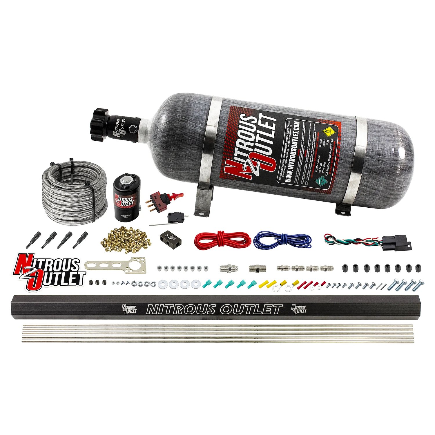 00-10361-12 Dry 4-Cyl Direct Port System, .122 Nitrous Solenoid/Injection Rail/90-Degree Discharge Nozzles, 50-250HP, 12lb