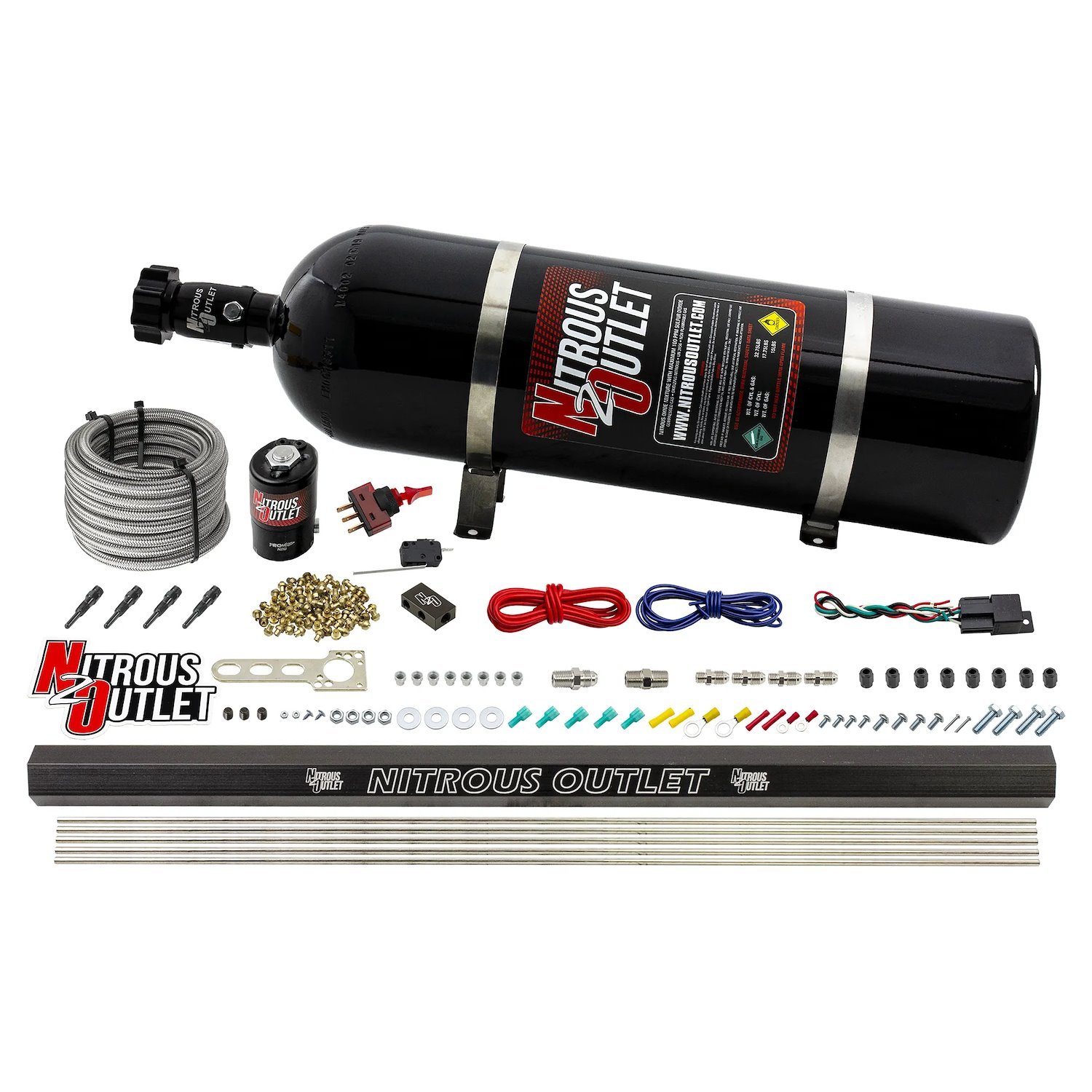 00-10361-15 Dry 4-Cyl Direct Port System, .122 Nitrous Solenoid/Injection Rail/90-Degree Discharge Nozzles, 50-250HP, 15lb