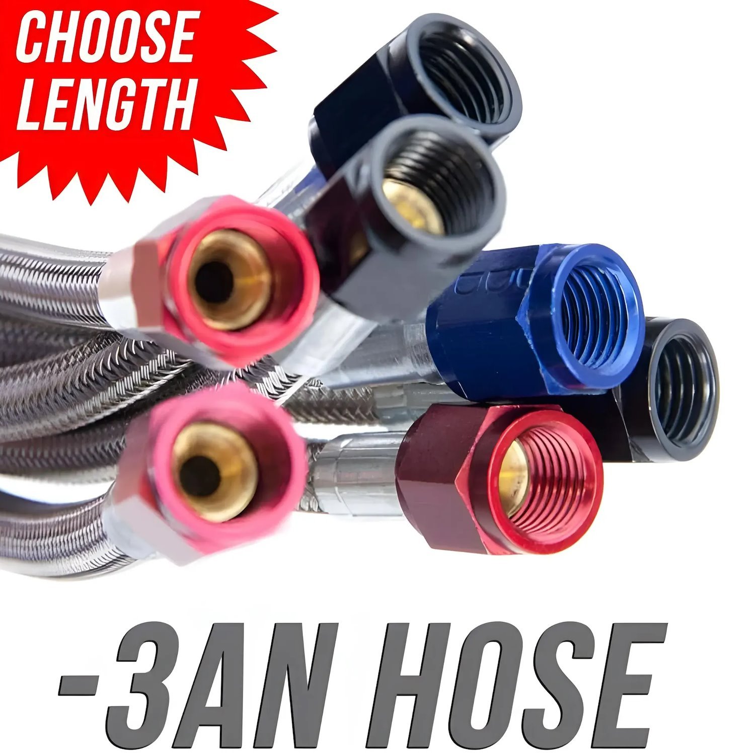 00-20010 8 in. 3AN Stainless Braided Hose, Red B-Nuts