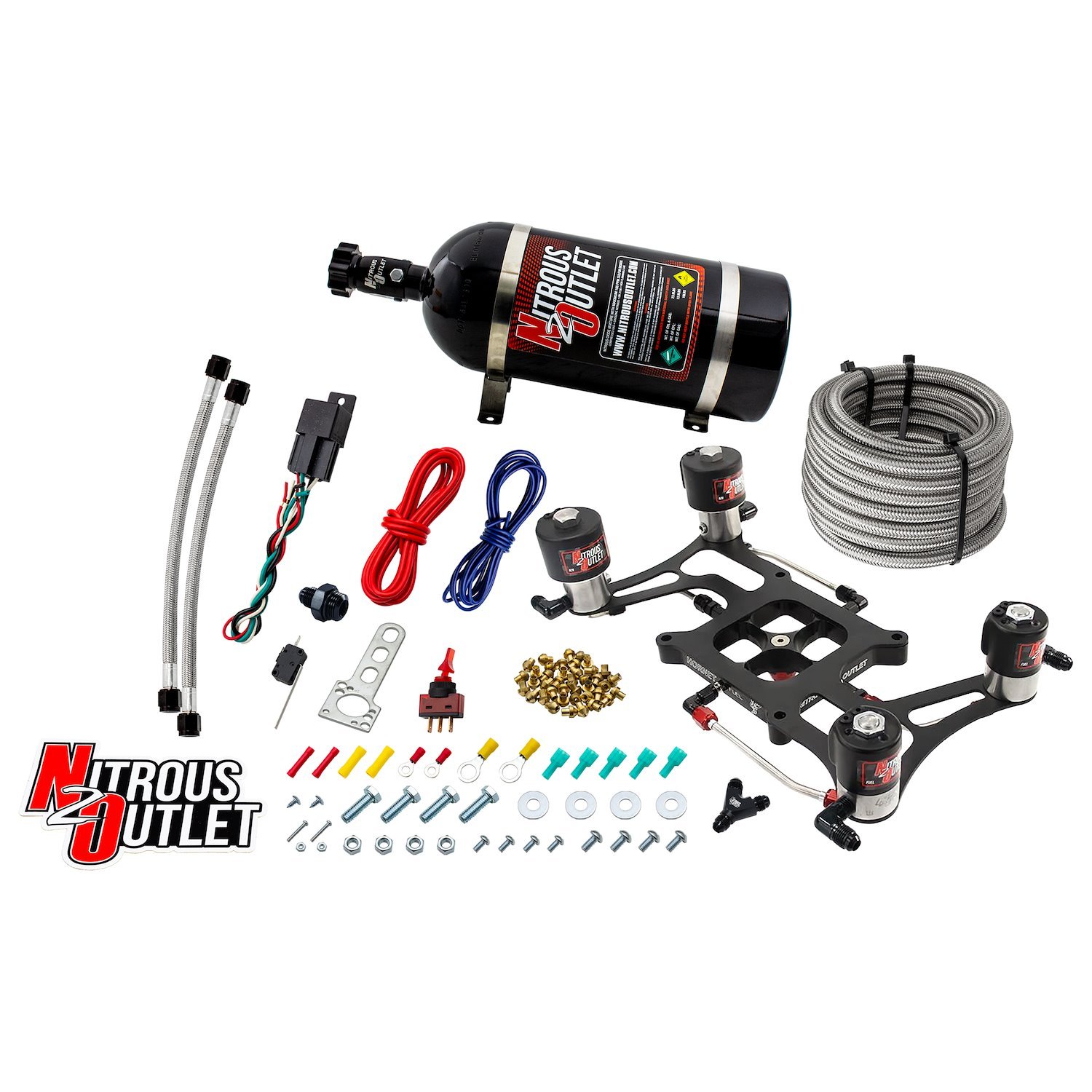 00-10628-GEN3-10 4150 Hornet 3 Race Dual-Stage System, Hard-Line/Two .178 Trashcan Nitrous Solenoids/Two .310 Fuel Solenoids