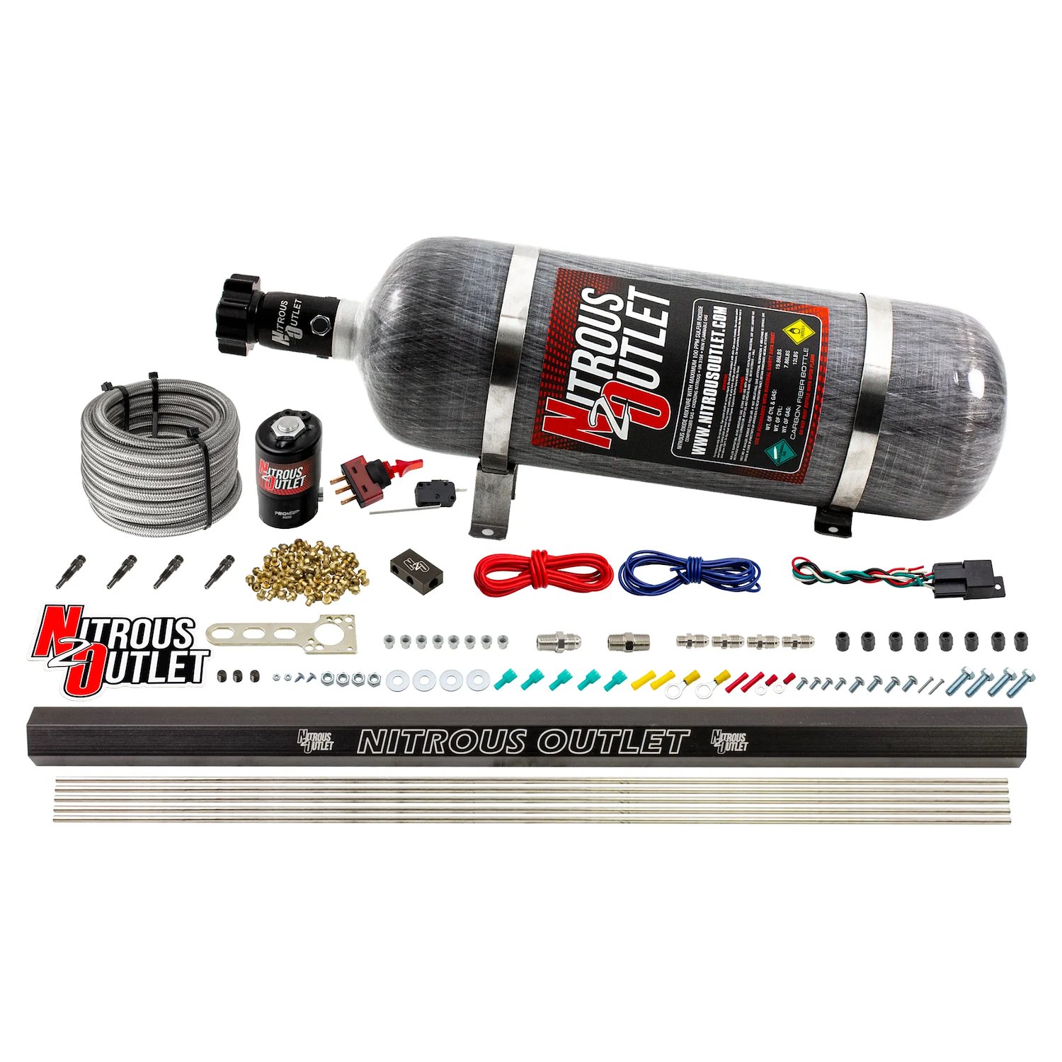 00-10361-SBT-12 Dry 4-Cyl Direct Port System, -.122 Nitrous Solenoid/Injection Rail/SBT Discharge Nozzles, 50-250HP, 12lb Bottle