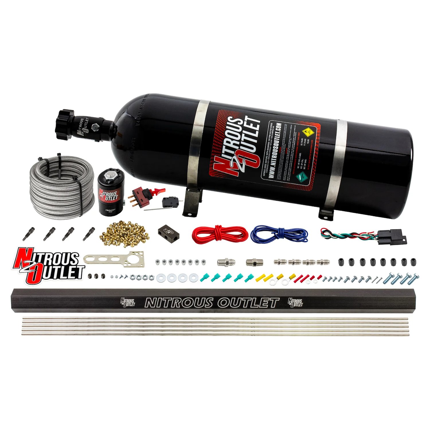 00-10361-SBT-15 Dry 4-Cyl Direct Port System, -.122 Nitrous Solenoid/Injection Rail/SBT Discharge Nozzles, 50-250HP, 15lb Bottle