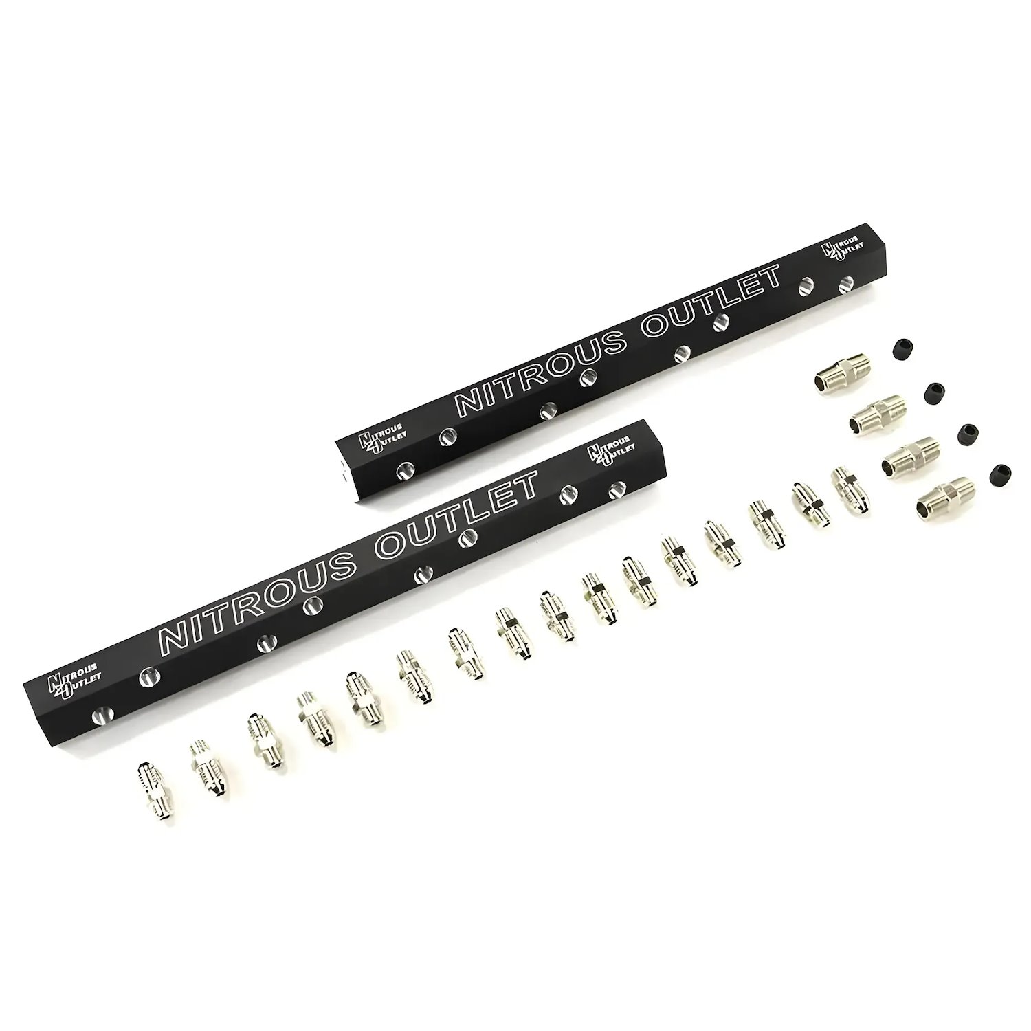 00-01765-D-Corvette Dual Passage Dual Injection Rail Kit w/Fittings, 1997-UP Corvette, 1/8 in. NPT Inlets, 5/16-24 in. Outlets