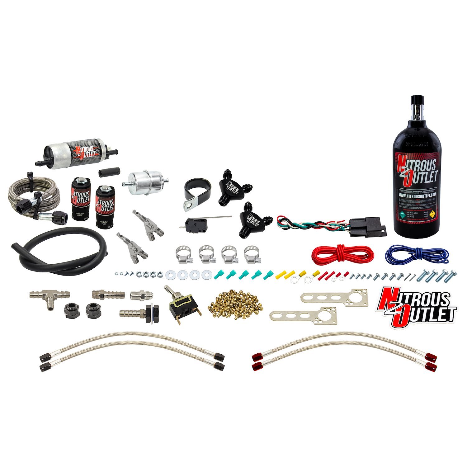 50-10022-2.5 Powersports Twin-Cyl Wet Nozzle System, Stainless 90-Degree Nozzles, Gas, 6 psi, 2030405060 HP, 2.5LB Bottle