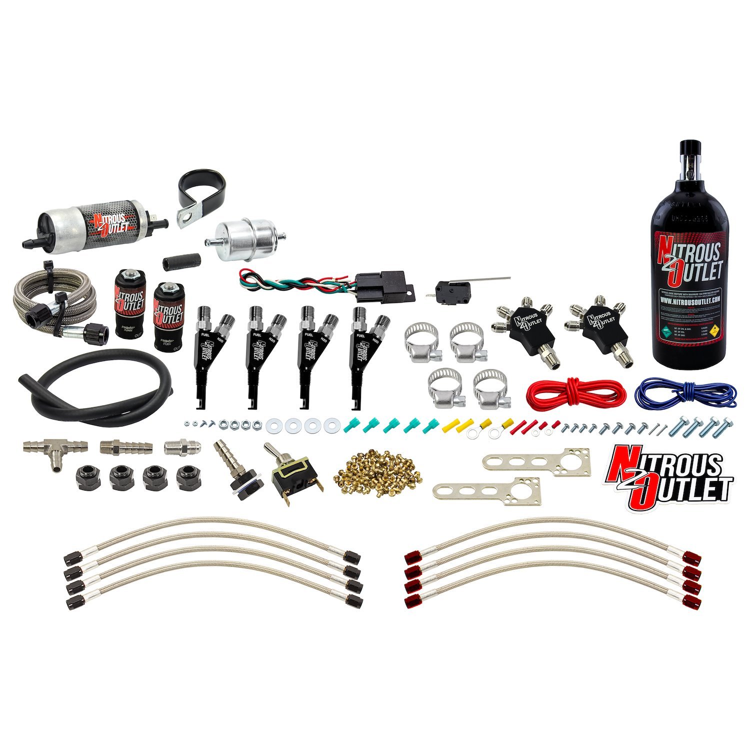 50-10042-2.5 Powersports 4-Cyl Wet Nozzle System, Stainless 90-Degree Nozzles, Gas, 6 psi, 406080100120 HP, 2.5LB Bottle