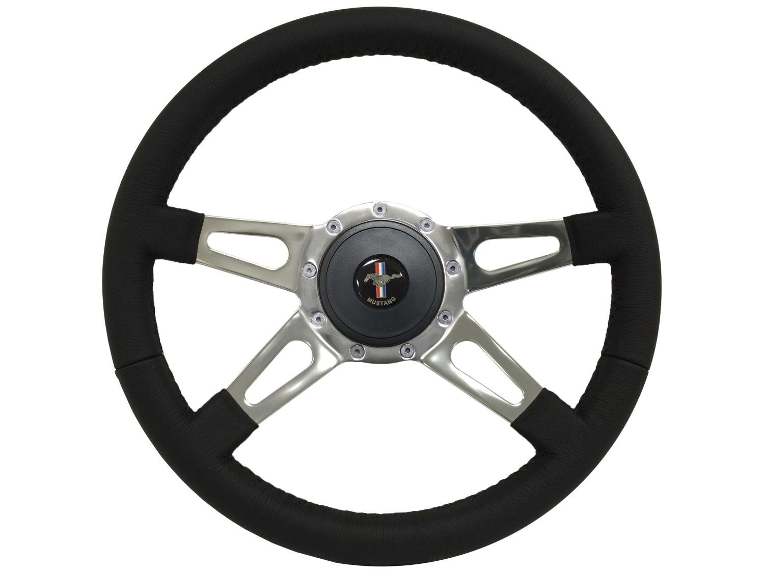S9 Sport Steering Wheel Kit 1968-1991 Ford/Mercury, 14 in. Diameter, Premium Black Leather Grip, w/ 9-Bolt Adapter & Horn Button