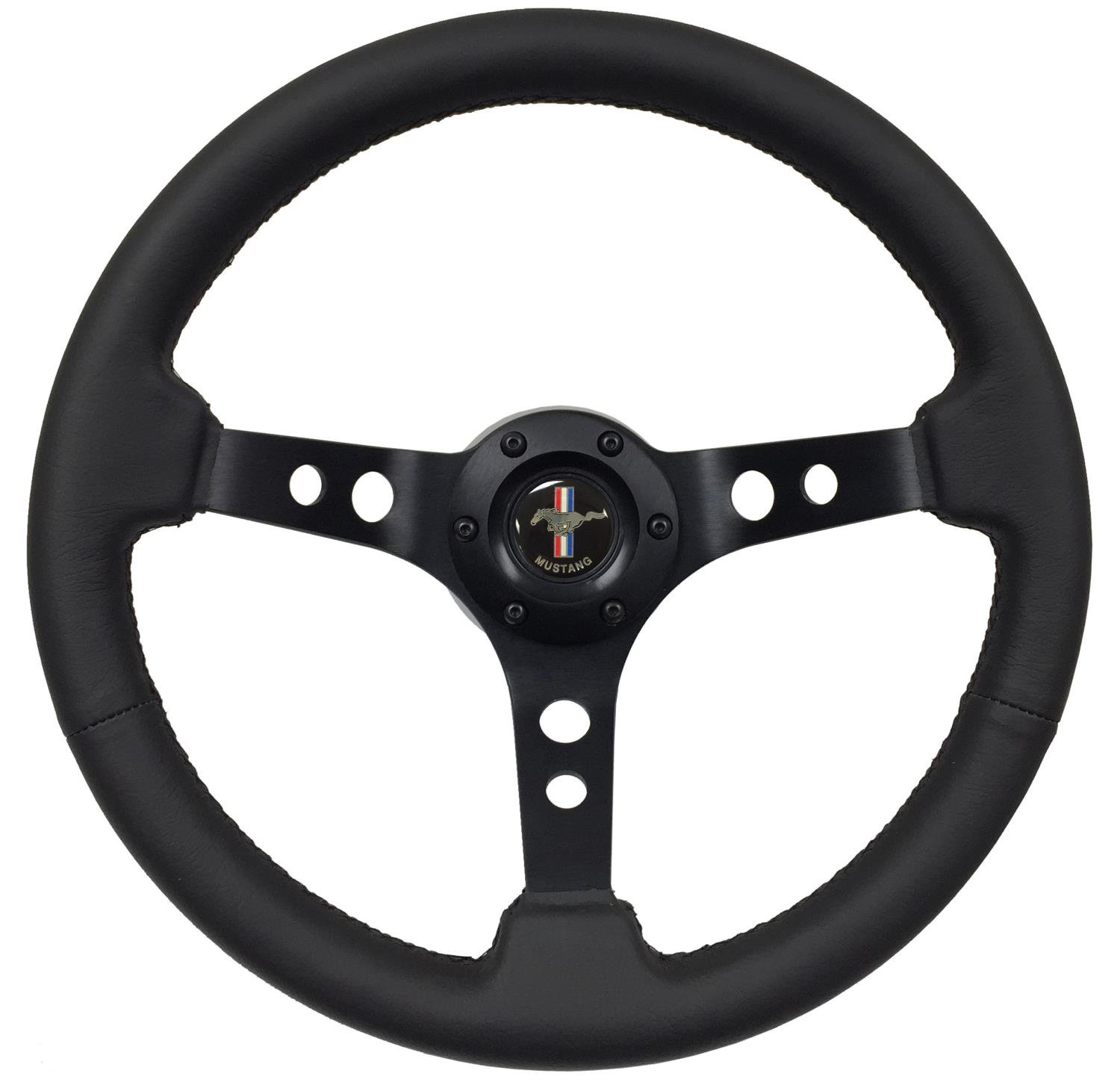 S6 Sport Steering Wheel Kit for 1968-1973 Ford/Mercury, 14 in. Diameter, Black Leather Grip, with 6-Bolt Adapter and Horn Button
