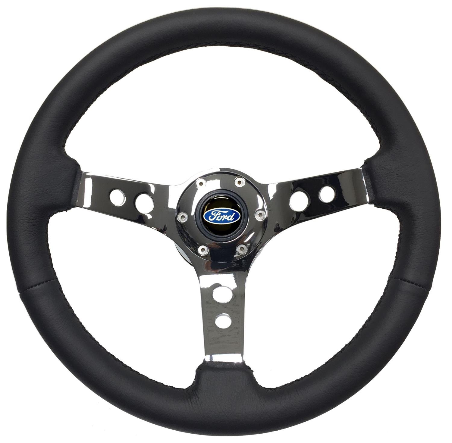 S6 Sport Steering Wheel Kit for 1968-1973 Ford/Mercury, 14 in. Diameter, Black Leather Grip, with 6-Bolt Adapter and Horn Button