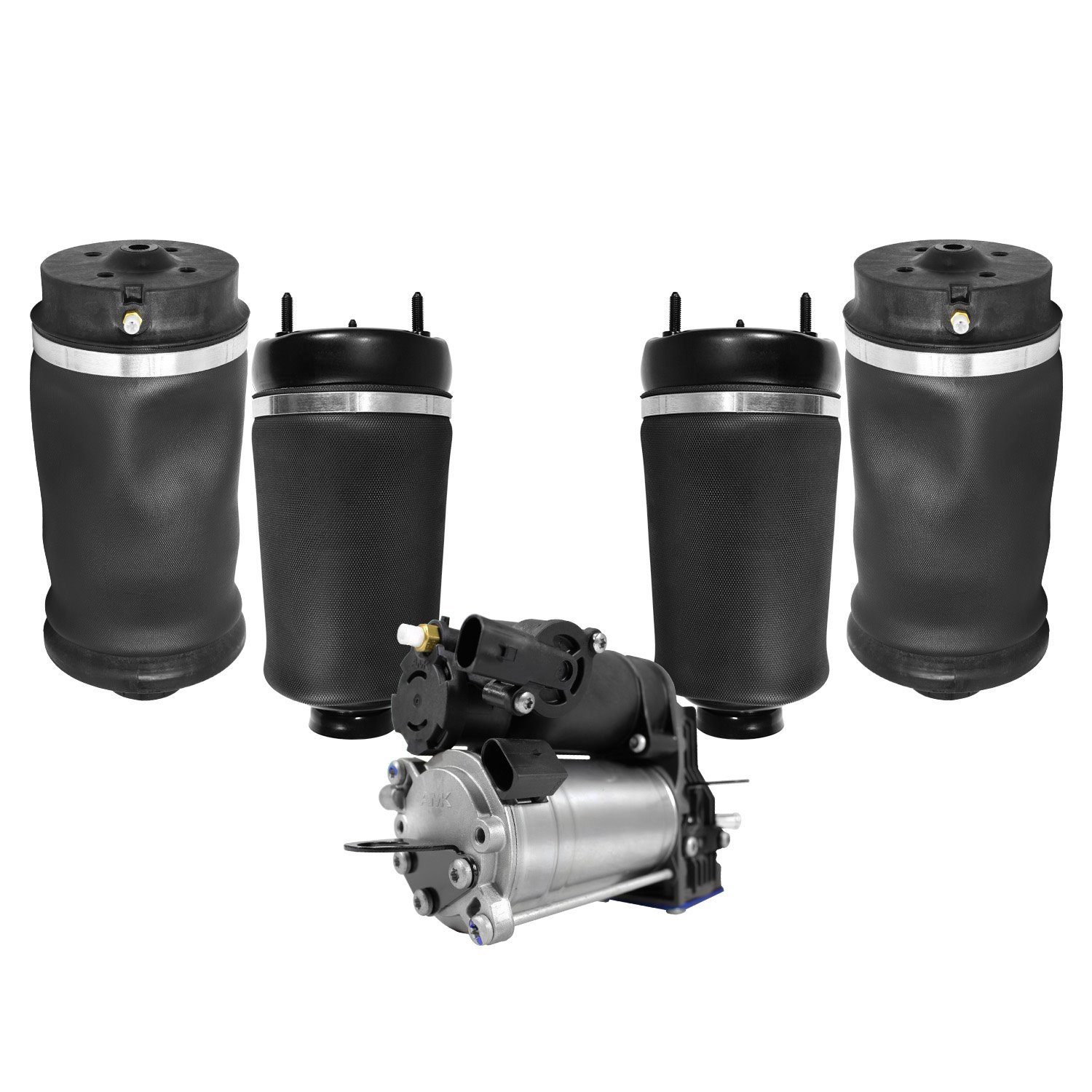 4-15-112900-C Front & Rear Suspension Air Spring Kit, Includes Air Suspension Compressor Fits Select Mercedes-Benz